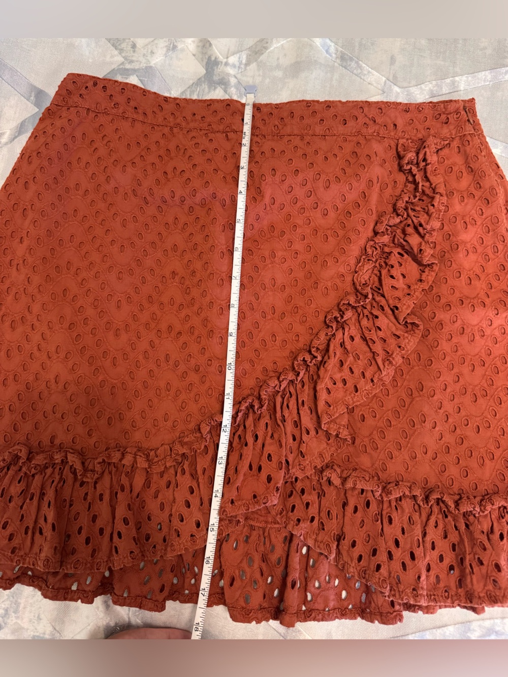 Eyelet Ruffle Mini Skirt - Rust - Picture 5 of 6